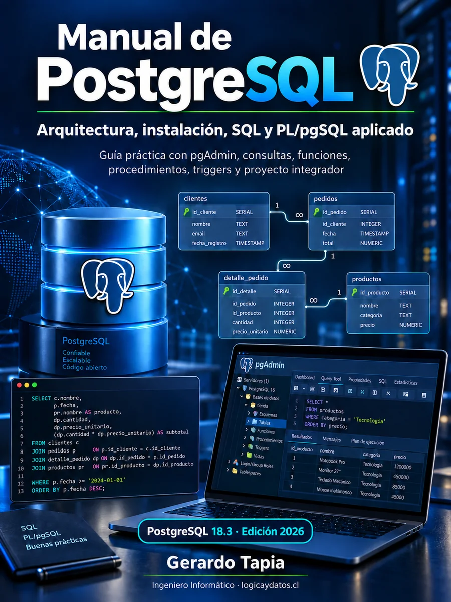 Portada del libro Manual de PostgreSQL